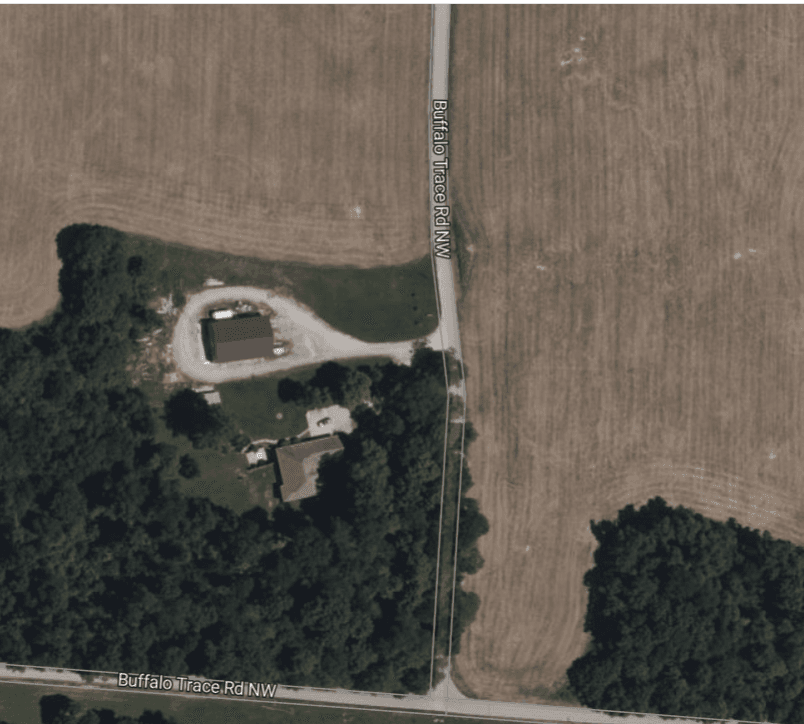 Aerial view of the McAfee Deer Processing drop-off entrance and cooler